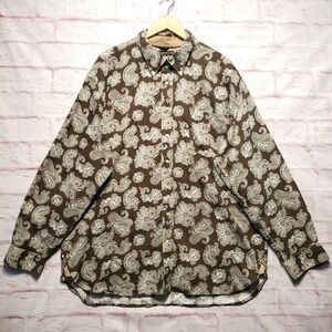 Tommy Hilfiger Y2K Paisley Button Down Shirt Mens 2XL Brown Long Sleeve Cotton